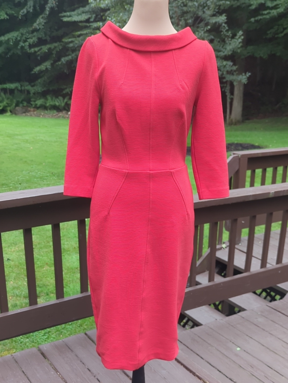 Boden Red Textured Knit Sheath Dress Boat Neck 3/4 Sleeve US 6R